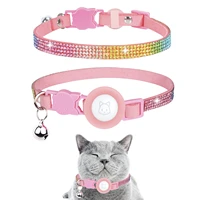 apple cat airtag bling pet cat adjustable collar with bell dog collars luxury for pupppy and cats with case cat accessories