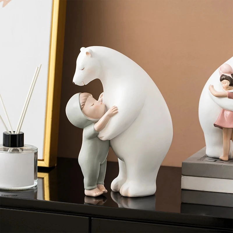 

1Pcs Nordic Animal Sculpture Kawaii Girl Polar Bear Figurines Resin Statue For Home Decor Accessories Desktop Decor Gift