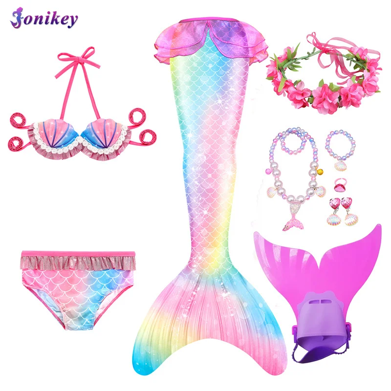 Купальник для девочек с хвостом русалки детский купальный костюм аксессуары