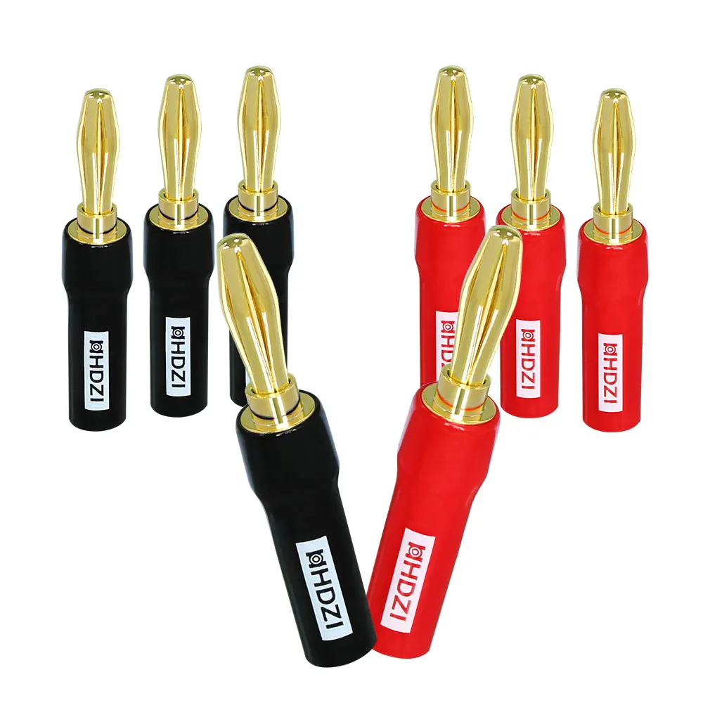 

HHDZI 4mm Speaker Banana Plugs-Open Screw Type, 24K Gold Plated Speaker Wire Banana Plugs Connectors (4 pair/8 pcs)