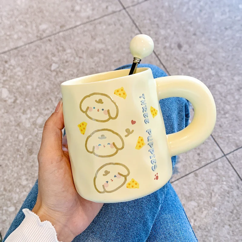 

Sanrio Pom Pom Purin Coffee Breakfast Mug Ceramic Cup Summer Cute Creative 420ml Anti-fall Portable with Spoon Couple Water Cups