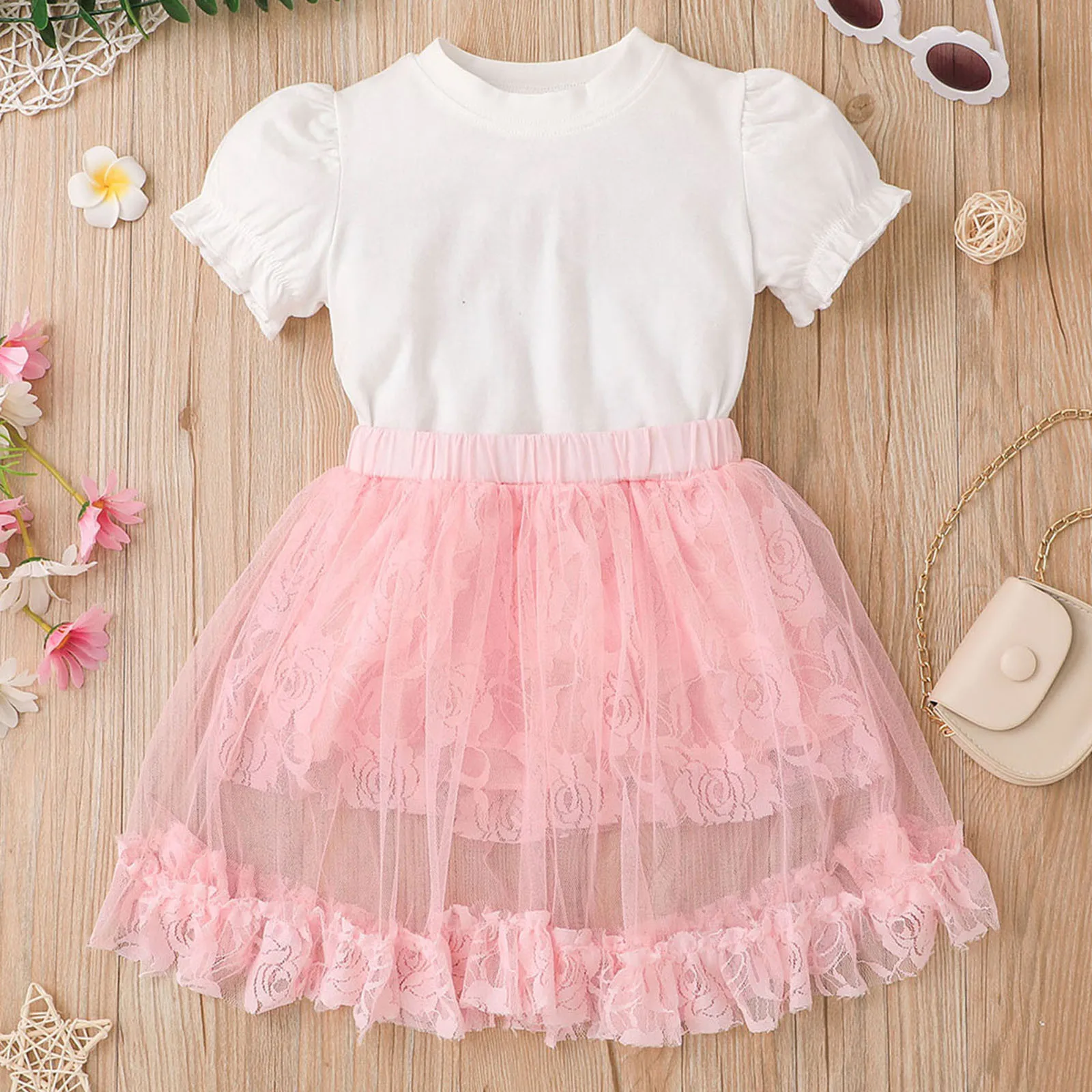 Новые летние милые однотонные Топы с коротким рукавом для маленьких девочек