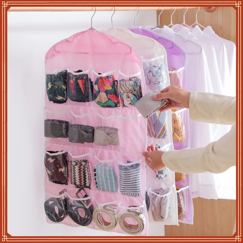 

2023NEW Portable 16 Grid Closet Multi-role Hanging Bag Socks Bra Underwear Rack Hanger Storage Organizer Storage Box Wall-Mount