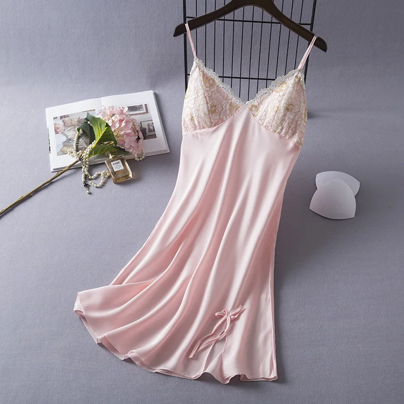 

Sexy Lace Suspender Nightgown Summer Nightdress Chemise Sleepwear Loungewear Women Silky Satin Home Wear Dressing Gown Lingerie