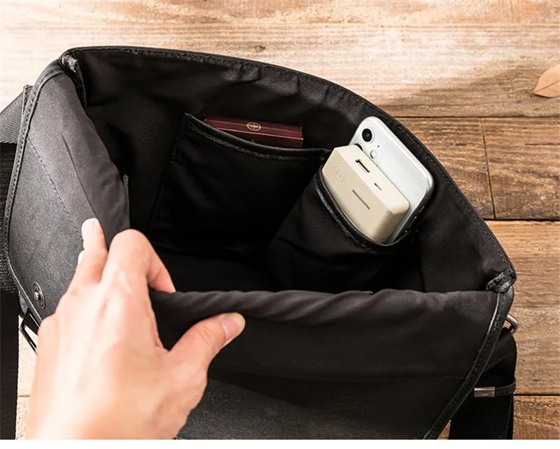 Casual handmade genuine leather men's black work messenger bag outdoor youth daily luxury real cowhide tablet hasp shoulder bag