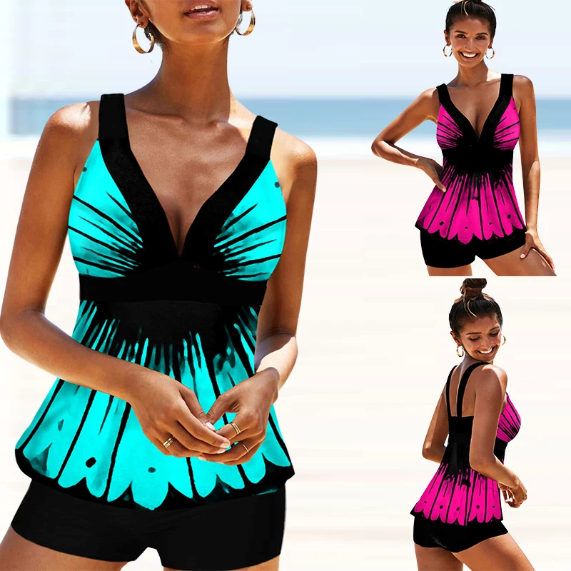 

Женский купальник-танкини с глубоким V-образным вырезом и принтом