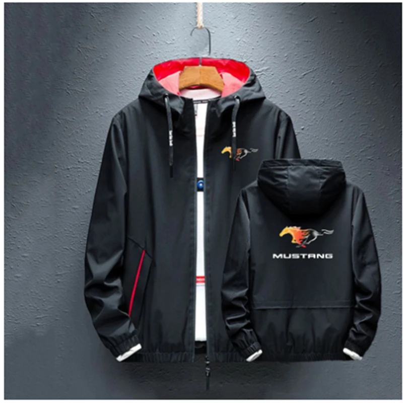 

New spring autumn Made Hoodies Splice Mustang Logo Waterproof Windbreaker Fashion Jacket Zipper Man's Casual Coats