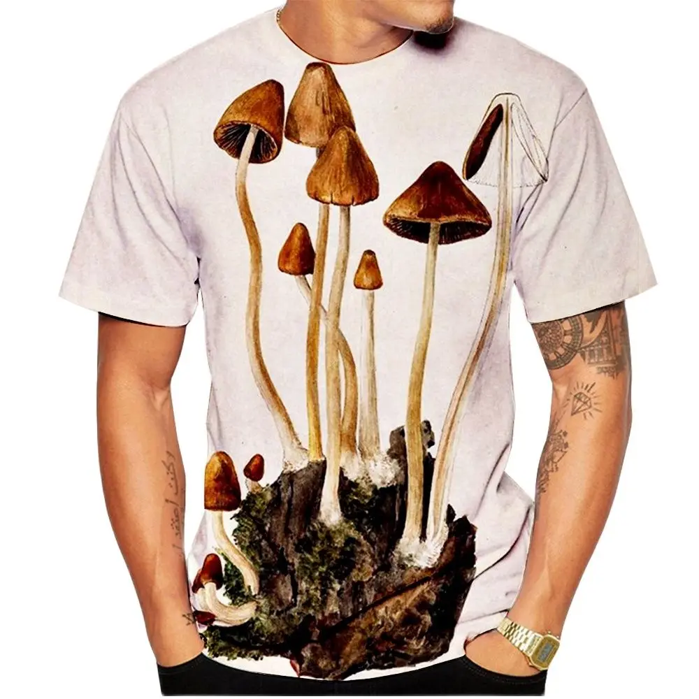 

3D Mushroom Printed T-shirt for Men and Women, Retro Street Clothing for Camping, Novelty for the 2023 Summer