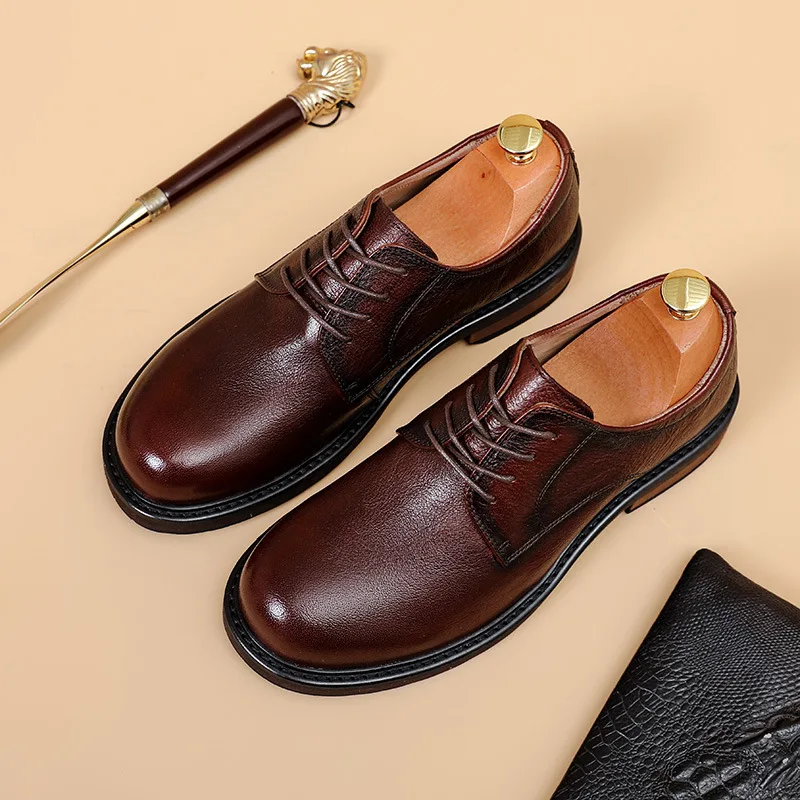 

Мужские классические винтажные туфли из натуральной кожи, с круглым носком, в стиле ретро, черные элегантные свадебные деловые туфли ручной работы, осень 2023