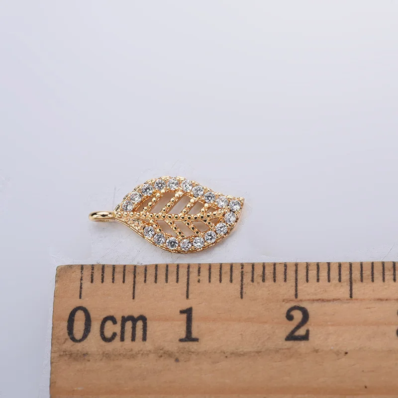 (987)4PCS 14x7MM 24K Gold Color Brass with Zircon Leaf Leaves Charm Pendants for DIY Jewelry Making Findings Accessories | Украшения и