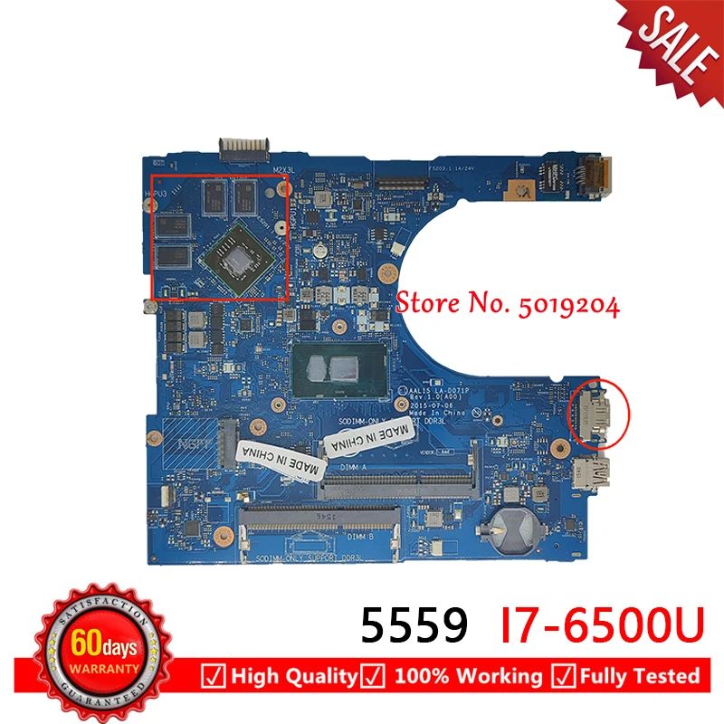 

For Dell Inspiron 15 5559 Mainboard Notebook PC YVT1C 0YVT1C CN-0YVT1C AAL15 LA-D071P Laptop Motherboard i7-6500U R5 M335 4G