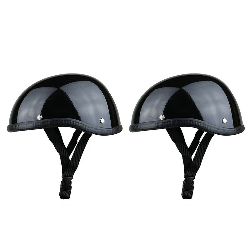 

2X Skull Cap Motorcycle Helmet Vintage Half Face Helmet Retro German Style Chopper Cruiser,Bright Black