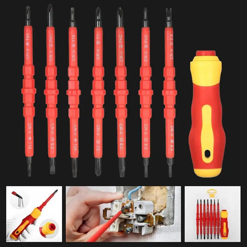 

Electrician Repair Tools Kit 13pcs 1000V Changeable Insulated Screwdrivers Set with Magnetic Slotted Phillips Pozidriv Torx Bits