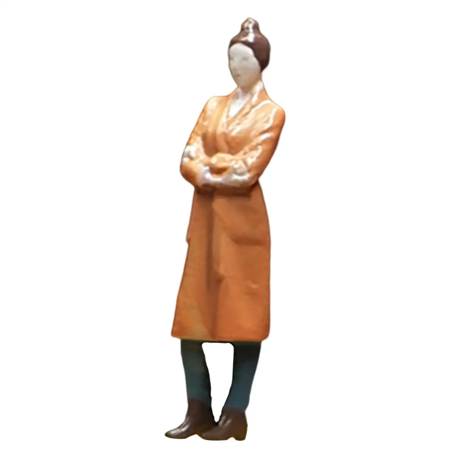 

Resin 1:64 Figure Freestanding Miniature Scenes Woman wearing Wind Coat for Fairy Garden Collections Layout Accessories S Scale