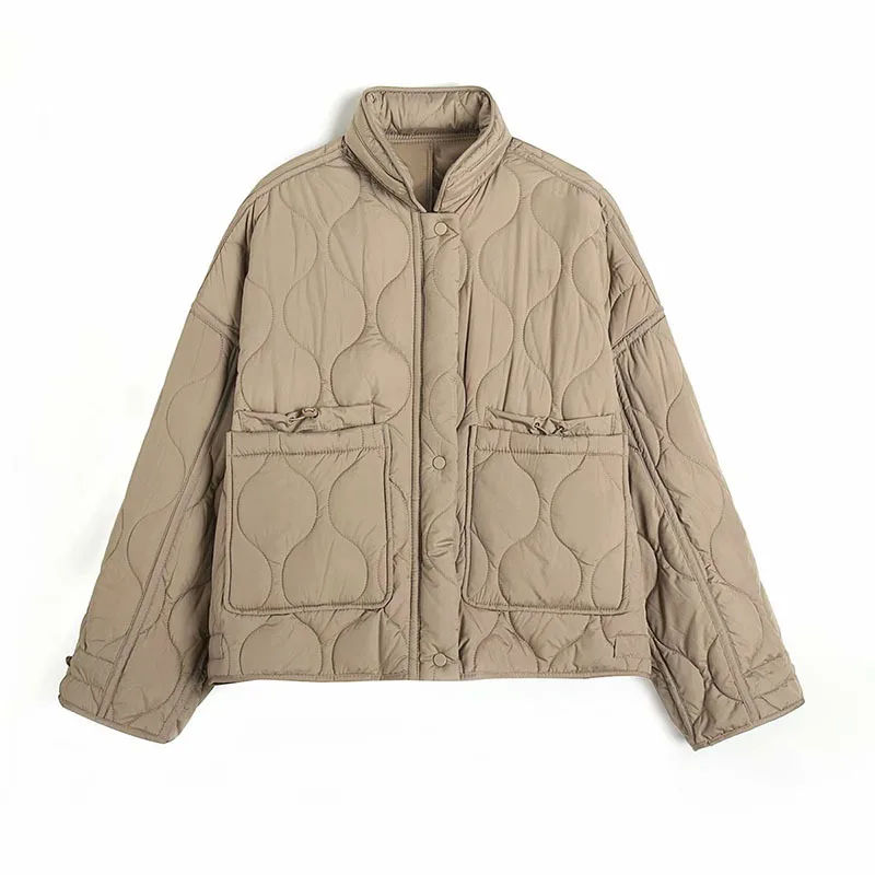 2023 Autumn Parkas Women Fashion Drawstring Short Coats Women Elegant Stand Collar Cotton Jackets Female Ladies