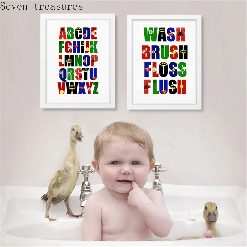 

Superhero Alphabet Canvas Prints Boys Room Wall Art Decor , ABC's Superhero Logos Nursery Decor Canvas Poster Wall Art Picture
