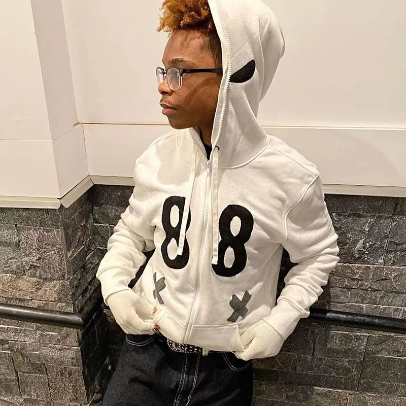 Худи на молнии с надписью 88 Y2K кардиган в стиле Харадзюку пальто эстетичная