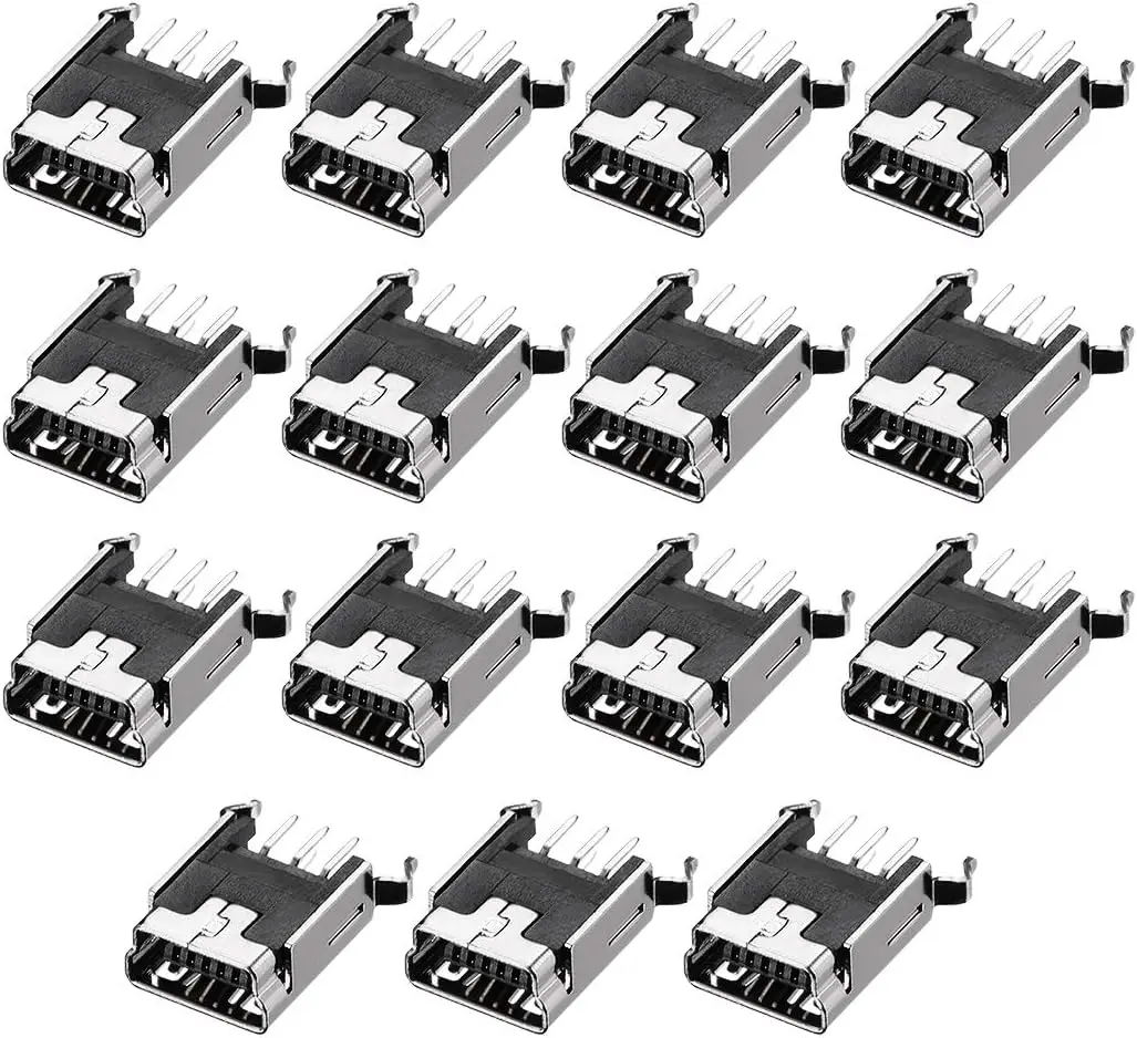 

Мини USB PCB соединитель B Тип 5P 180 градусов вертикальный изгиб ноги 15 шт.