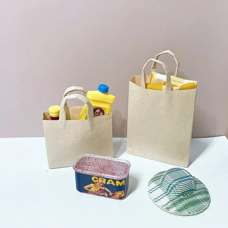 

Сумка для кукольного домика 1:12, миниатюрная сумка для покупок из крафт-бумаги