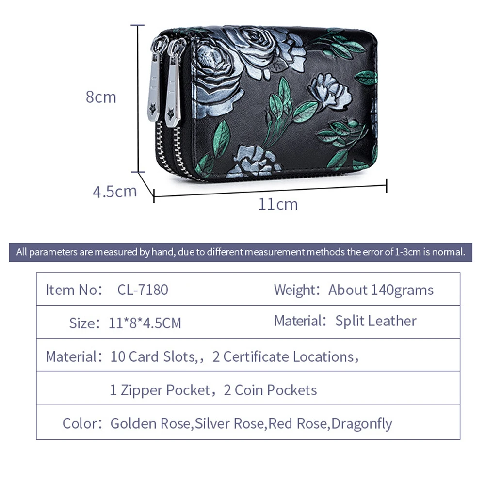 Women Leather Rfid Card Holders Wallets Female Double Zipper Purses Ladies Money Bag Large Capacity Coin Bag Clutch Card Case