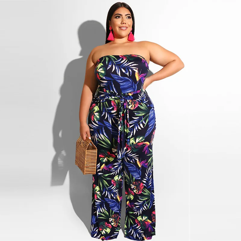 Plus Size Women's Jumpsuit 2022 Summer New Temperament Fashion Off-the-shoulder Printed Ladies Clothing XL-5XL Oversized