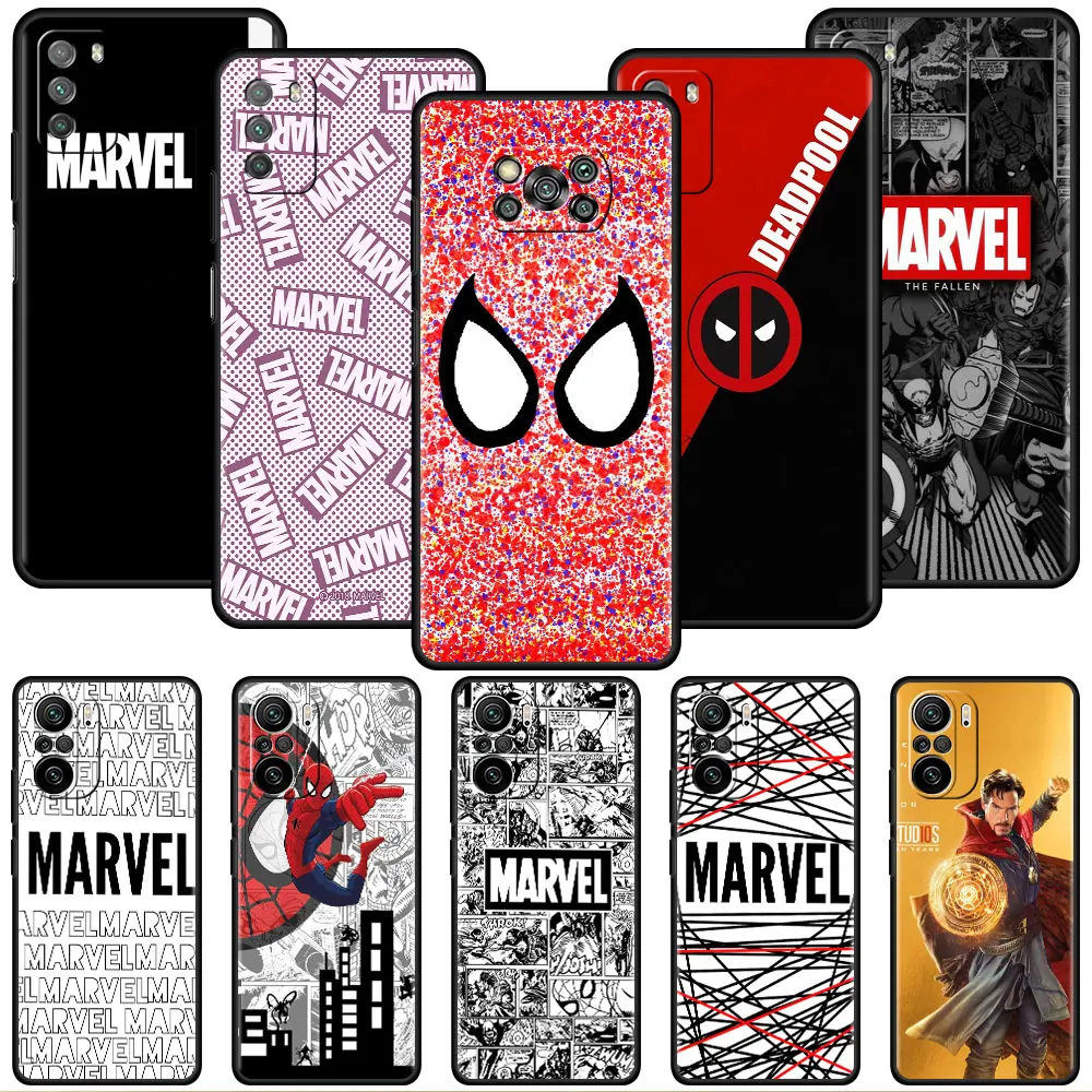 

Phone Case For Xiaomi Redmi Note 11 10 8 9 7 Pro 9S K40 9C 9A 8T 10C 9T Bumper Black Cover Shell Funda Marvel Comics Art Logo