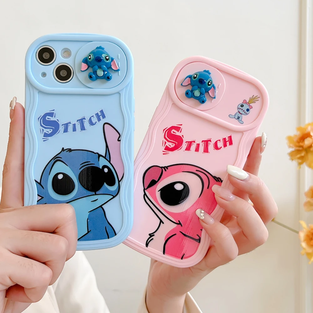 

3D Three-dimensional Disney Stitch sliding window Phone Case For iPhone 14 13 12 11 Pro Max 14 Pro Anti-drop Back Cover Coque