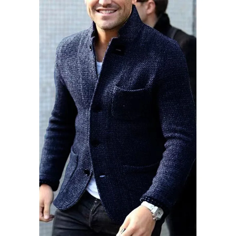 Мужской однобортный Кардиган с карманами осенне-зимнее шерстяное пальто