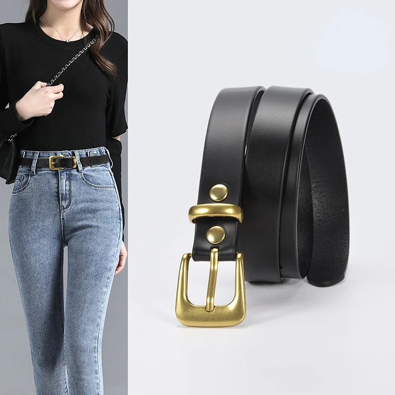 

New Women's Retro Needle Buckle Belt Simple Casual Thin Top Layer Cowhide Suit Belt Skirt Decorative Designer Belt