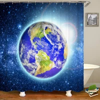 beautiful starry sky earth moon space 3d landscape bathroom shower curtain waterproof polyester home decor curtain with hooks