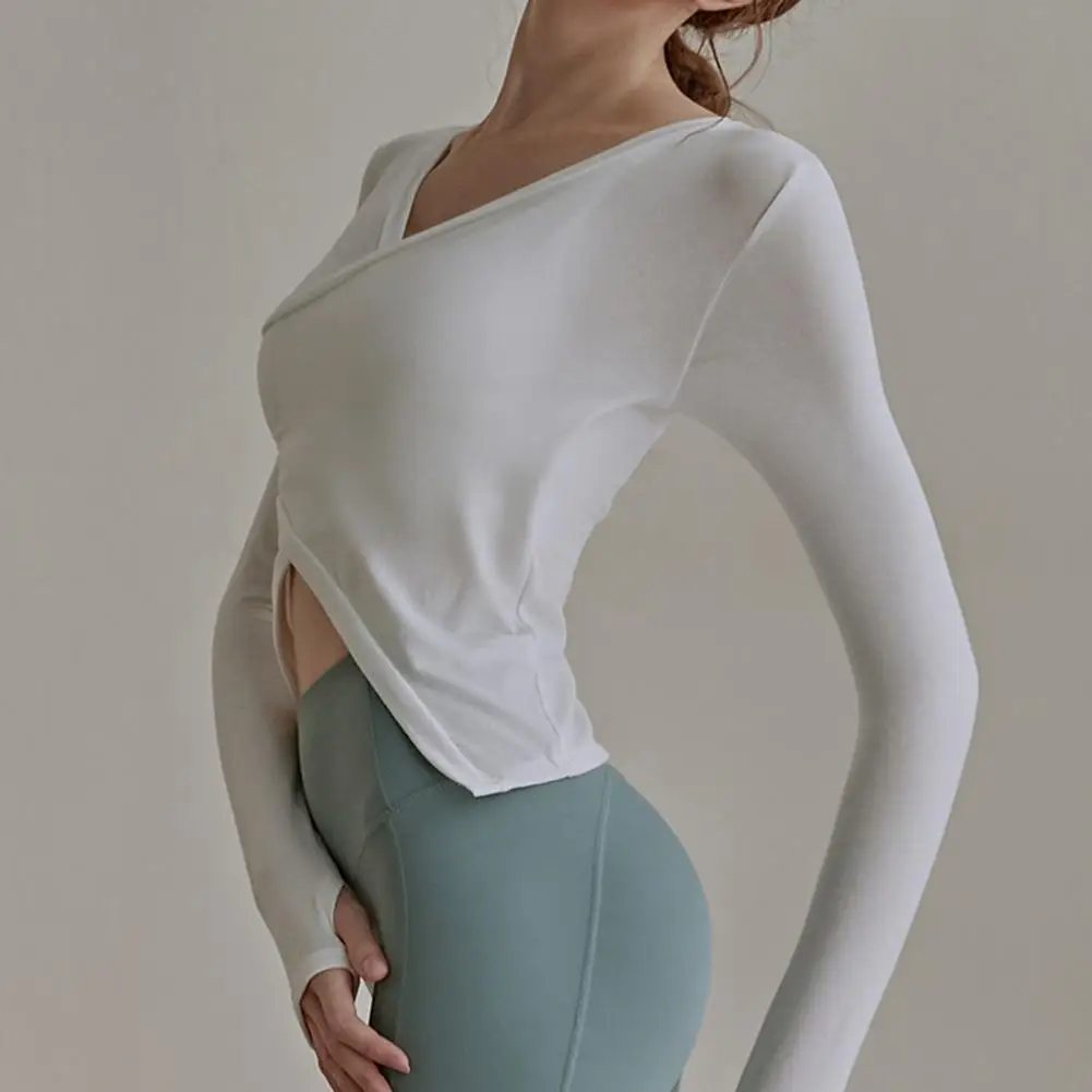 

Yoga Shirts V-neck Long Sleeve Yoga T-shirt Irregular Hem Cross Strap Women Sports Shirt Ladies Clothing Yoga Clothing Sportswea