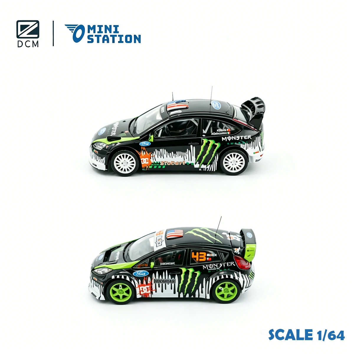 Фото DCM × Mini Station 1:64 Ken Block Rally Set Ford Focus/Fiesta Energy Drink Themed Livery, коллекционная модель автомобиля из литого металла, в наличии №4