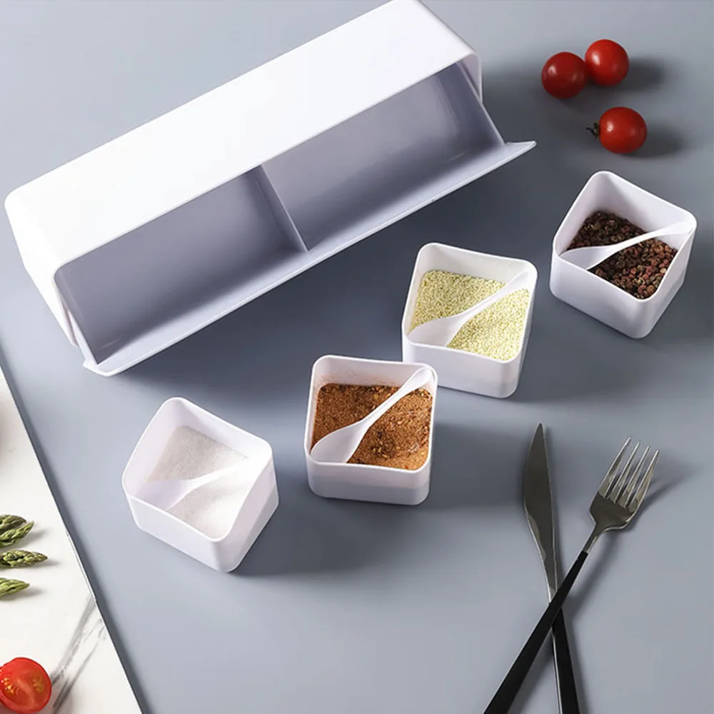 new wall mounted kitchen waterproof household four cell spice bottle with lid combo set storage box spice box kitchen gadgets free global shipping