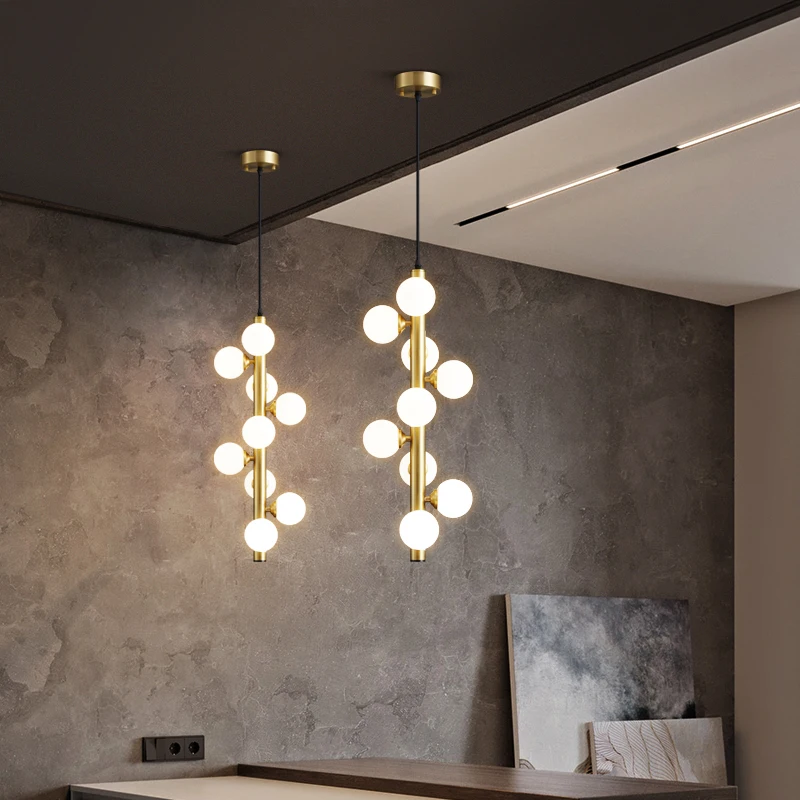 

High Quality Copper Dining Room Lighting Pendant G9 Glass Bedroom, Bedside Study, Staircase Light Line Adjustable 110v-240v