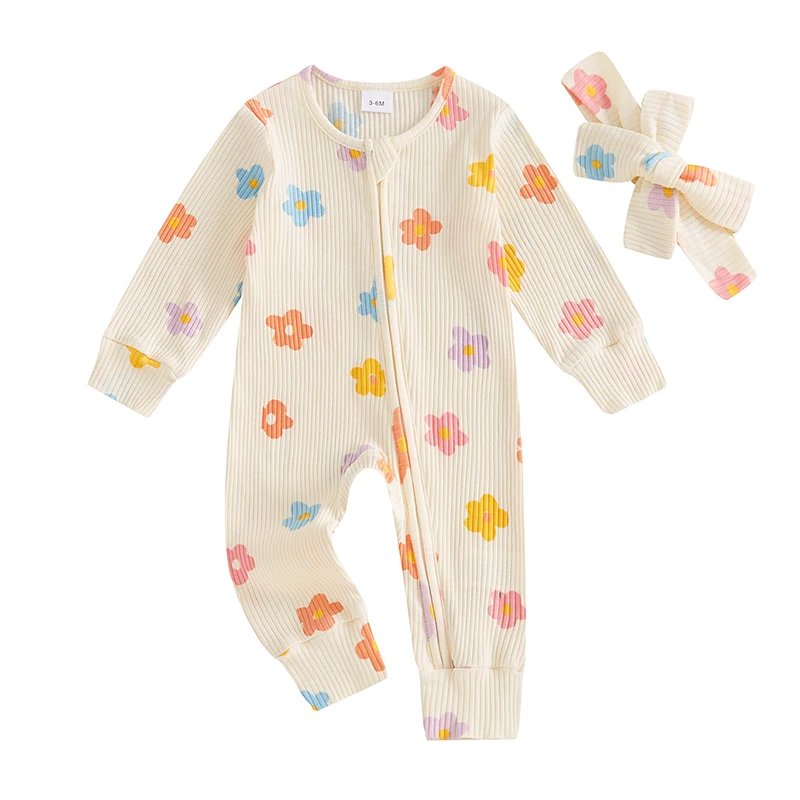 Комбинезон в рубчик с цветочным принтом для маленьких девочек комбинезон