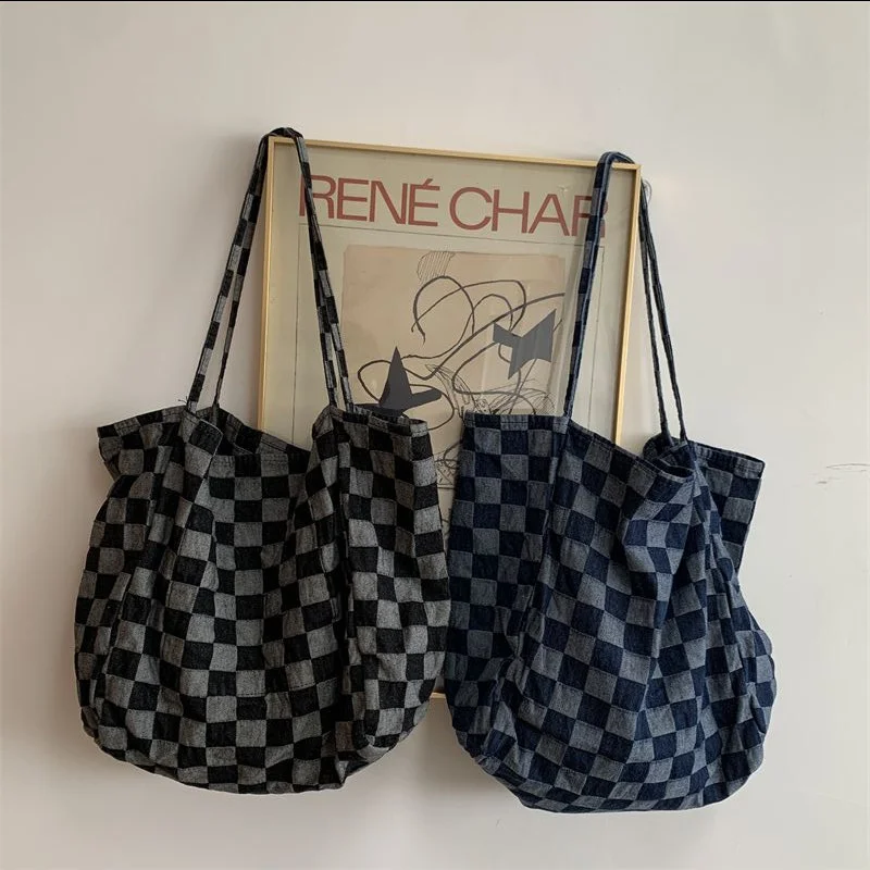 

Сумка на плечо Женская холщовая, саквояж большого размера, модная клетчатая школьная сумка, уличный тренд