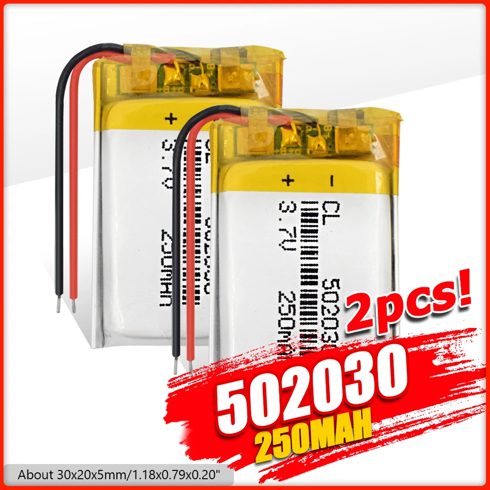 

502030 3.7V 250mah Li-ion lithium Polymer Rechargeable Battery For MP3 MP4 BT Headset speaker Camera Tachograph Lipo Cell