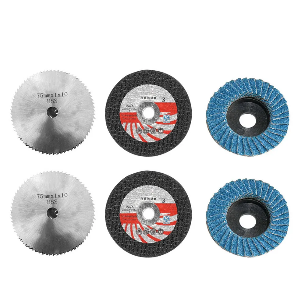 

6pcs 75mm Diameter Saw Blade 10mm Bore Angle Grinder Attachment Cutting Polishing Disc HSS Carbite Cutting Grinding Wheel