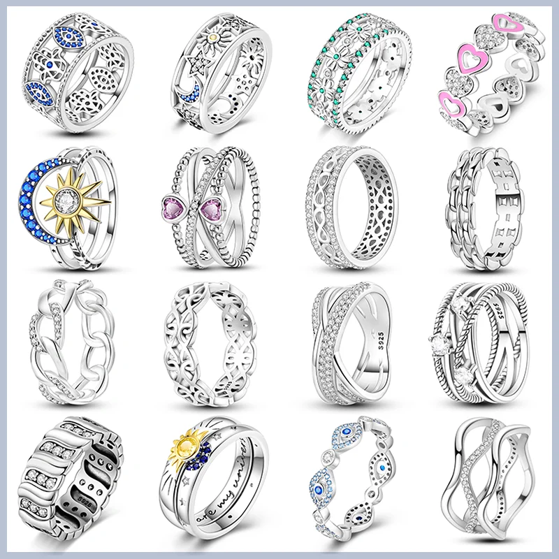 Кольцо женское из серебра 925 пробы со звездами луной клевером и скелетом