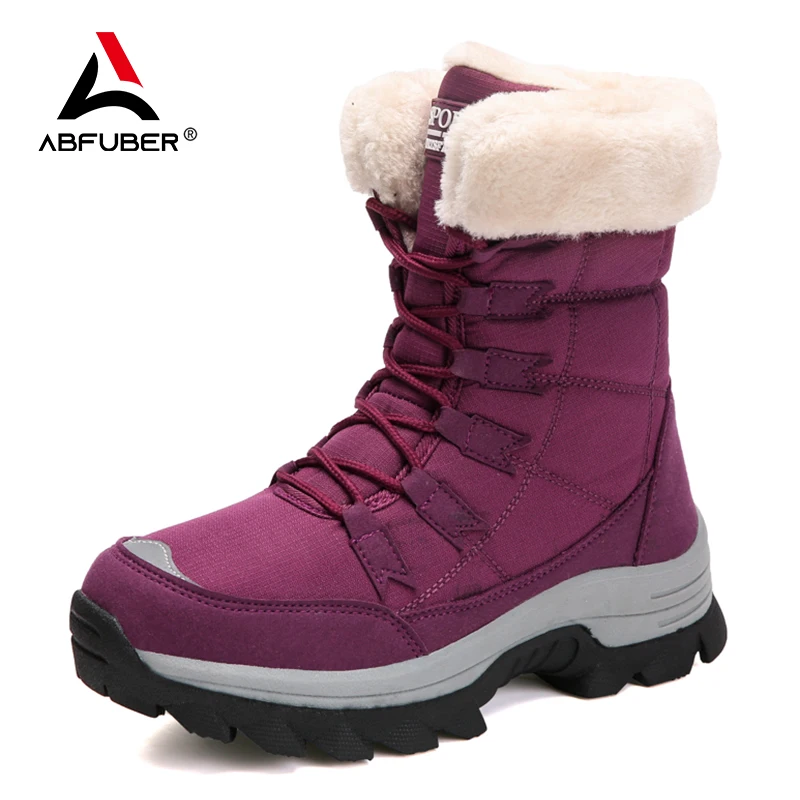 

Уличные женские зимние ботинки на меху, высокие зимние ботинки на толстой подошве, водонепроницаемые женские кроссовки, нескользящая Уличн...