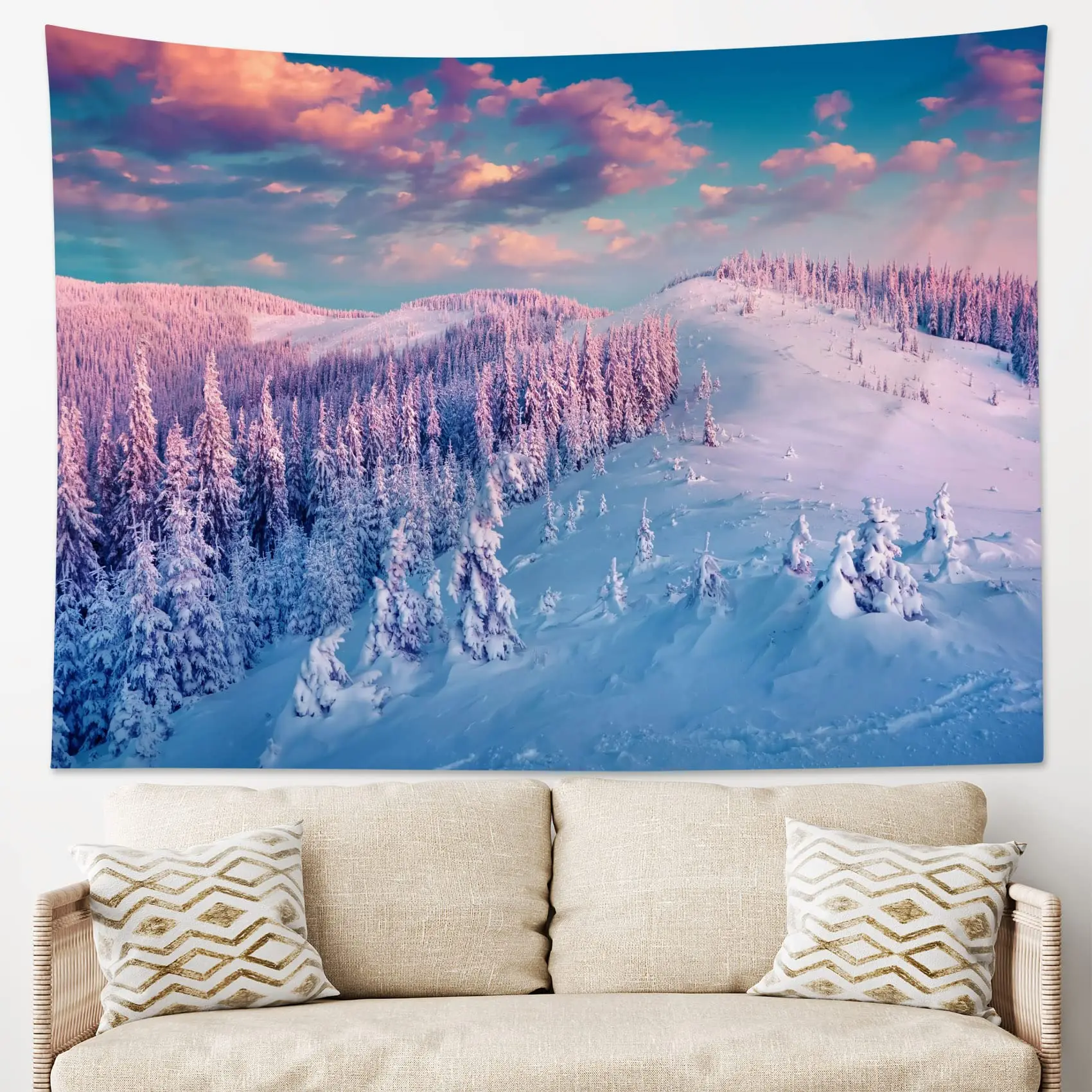 

Зимний Снежный гобелен, снежные гобелены, горы, закат, пейзаж, Настенное подвесное одеяло для спальни, гостиной, спальни, декор для спальни