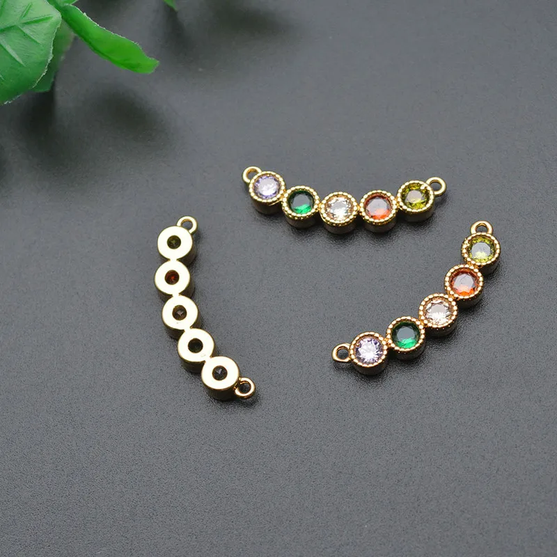 20pc Multi Bright Rainbow Color Zircon Beads Curved Tube Two Loops Jewelry Connector Metal Charms for Necklace Bracelet making