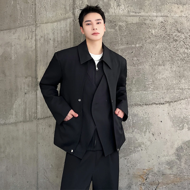 

Мужские куртки SYUHGFA, двухслойные Сращенные нишевые дизайнерские красивые Топы в Корейском стиле, имитация двух частей, Лоскутная Повседневная Верхняя одежда