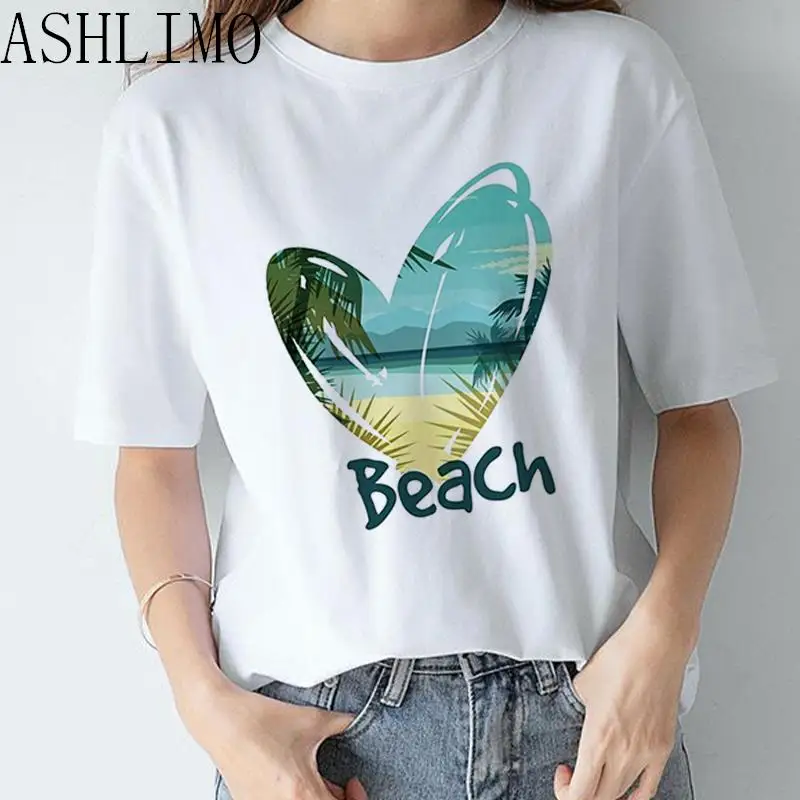 

Футболка женская с принтом сердца, пляжный топ свободного покроя в стиле 90-х с графическим принтом, милая оверсайз рубашка с коротким рукаво...