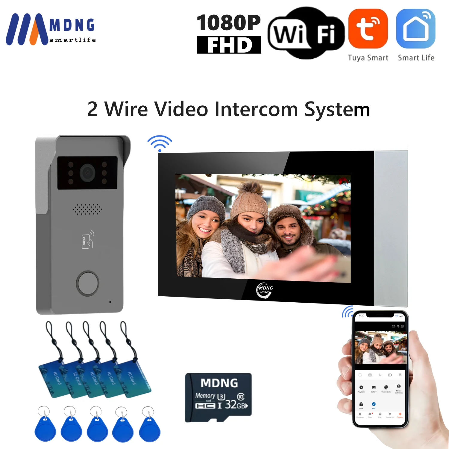 Фото 2 провода Tuya Wi-Fi видеодомофон видеодомофон умный дом 1080P 7 '' цветной сенсорный экран камера дверной звонок дверная система безопасности №1