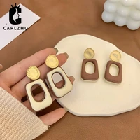 2022 korean retro coffee color hollow out geometric drop earrings for women simple clip on earring without piercing gift jewelry