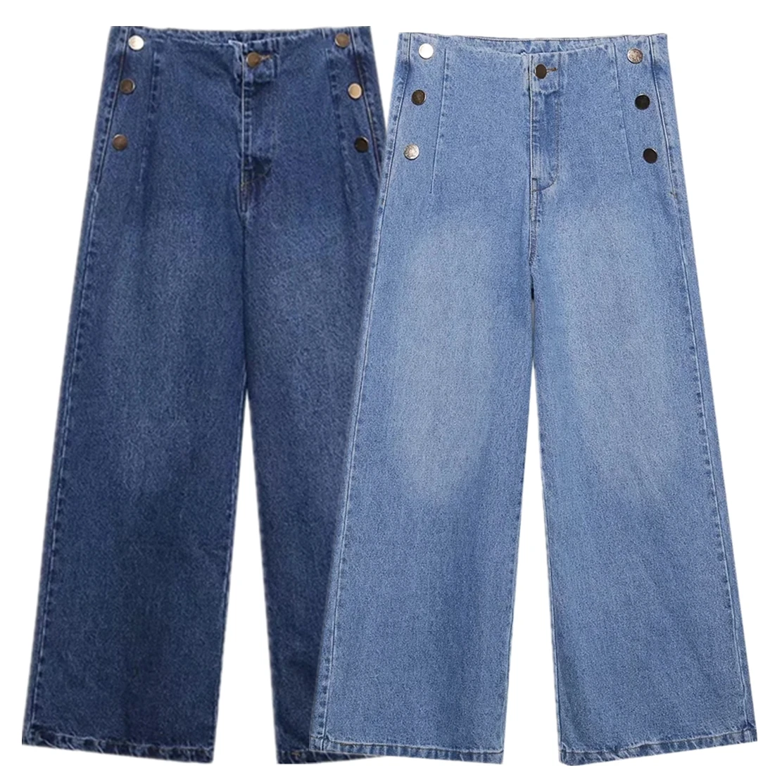 

Withered 2022 England Style High Street Retro Mom Jeans Washed Denim Blue Casual Wide Leg Jeans Loose Ankle Jeans Women