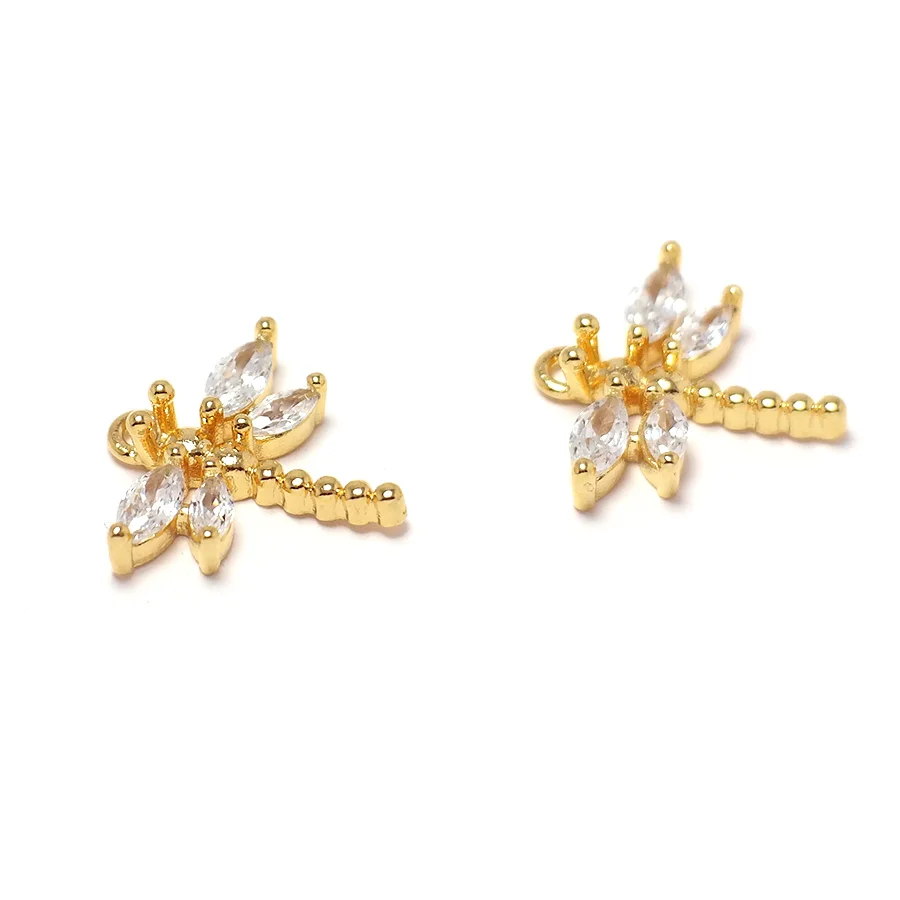 

2pcs Dragonfly Zircon Charms,Gold Color Plated Brass Earring Pendant,14.6x14.2mm Earring Jewelry Necklace Making