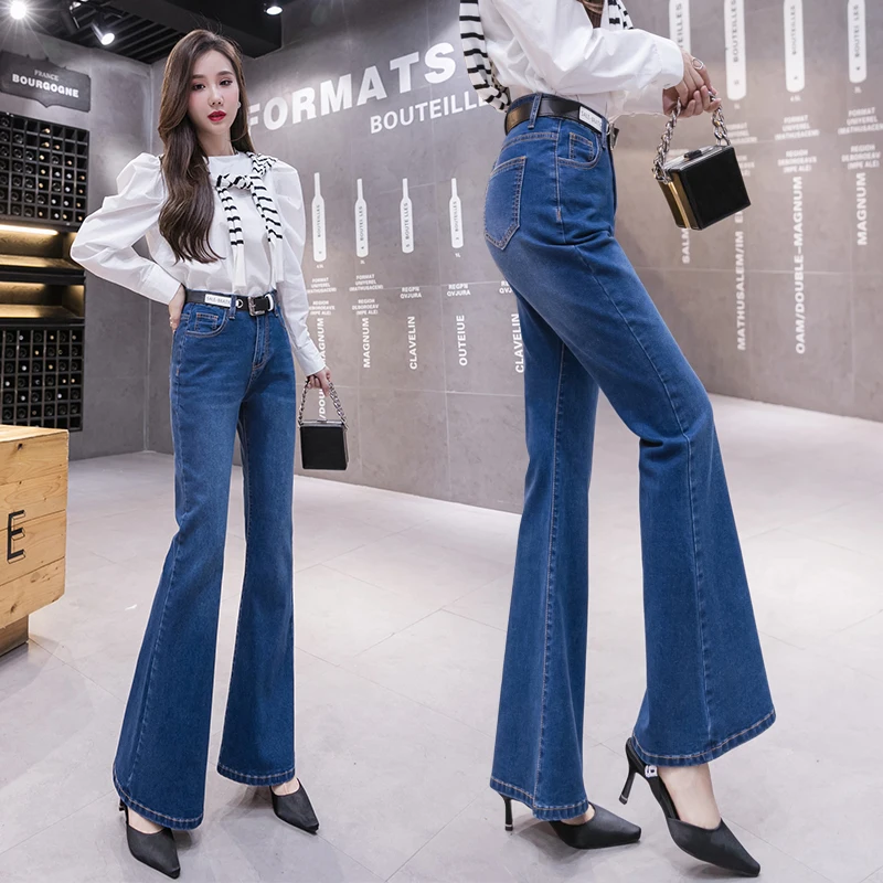 

Blue Bell Bottom Jeans 2022 Spring Women Korean Fashion High Waist oversized Flare Jeans Office Lady Skinny Boot-cut Denim Pants