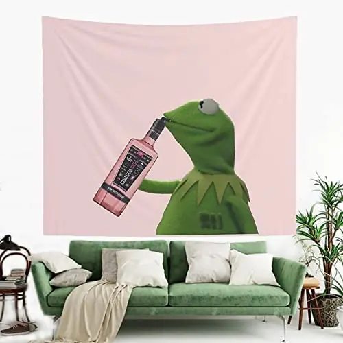 

Free Shipping Funny Kermit Sipping Pink Whitney Tapestry Funny Kermit Tapestries Wall Hanging Backdrop Party Decorations for Col